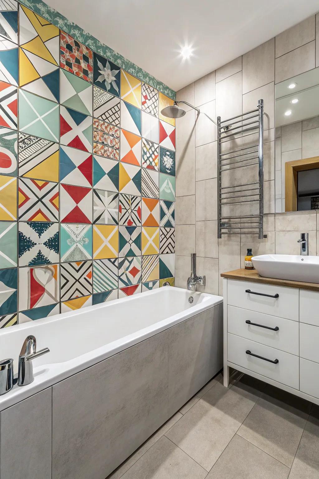 A cheerful haven adorned with patterned tile formations