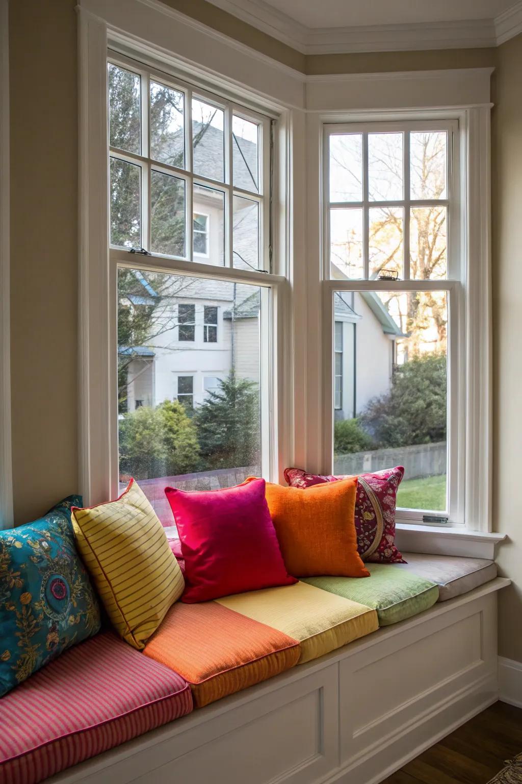 Introduce vibrancy with colorful cushions against a neutral setting.