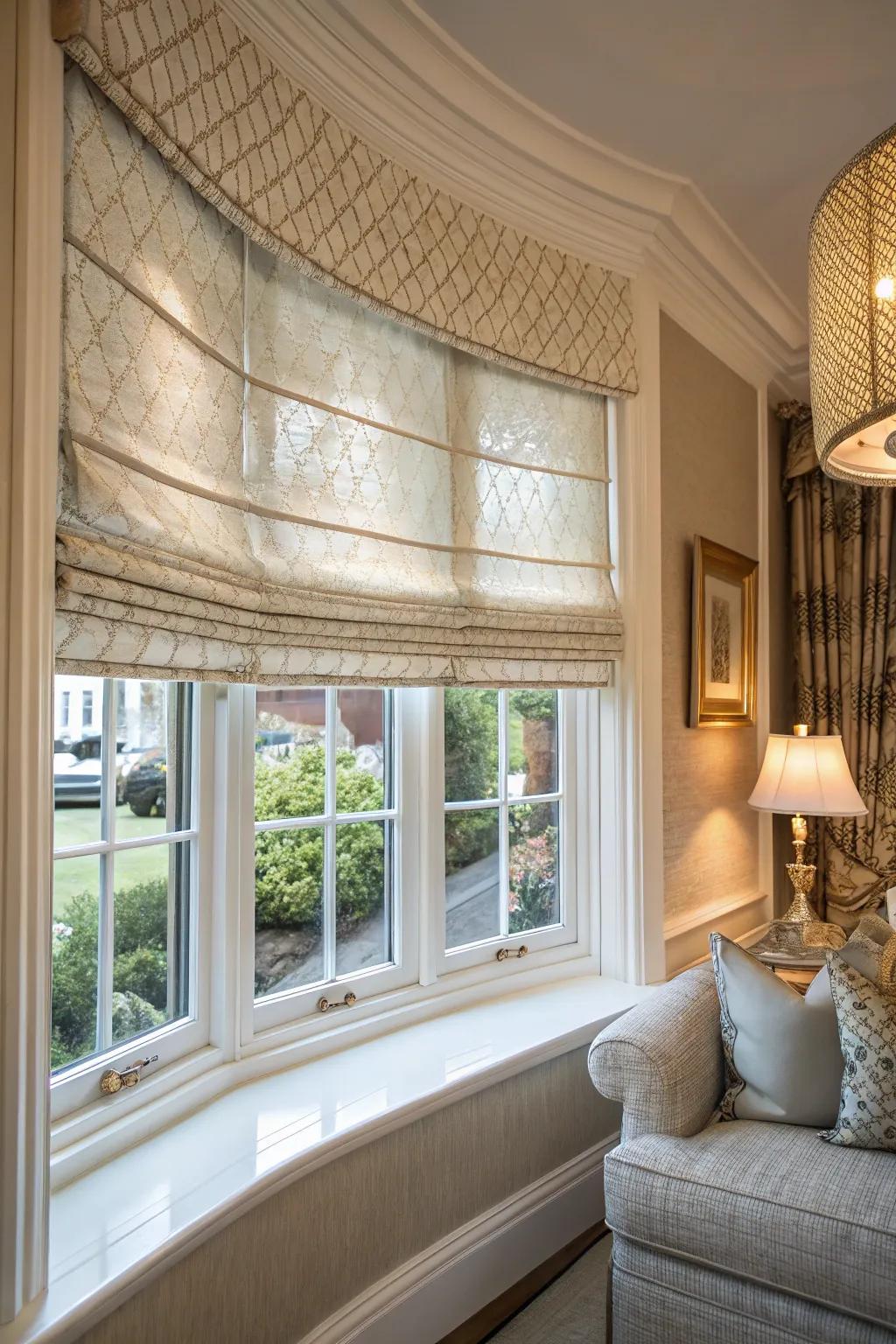 Roman shades deliver a sharp and sophisticated appearance.