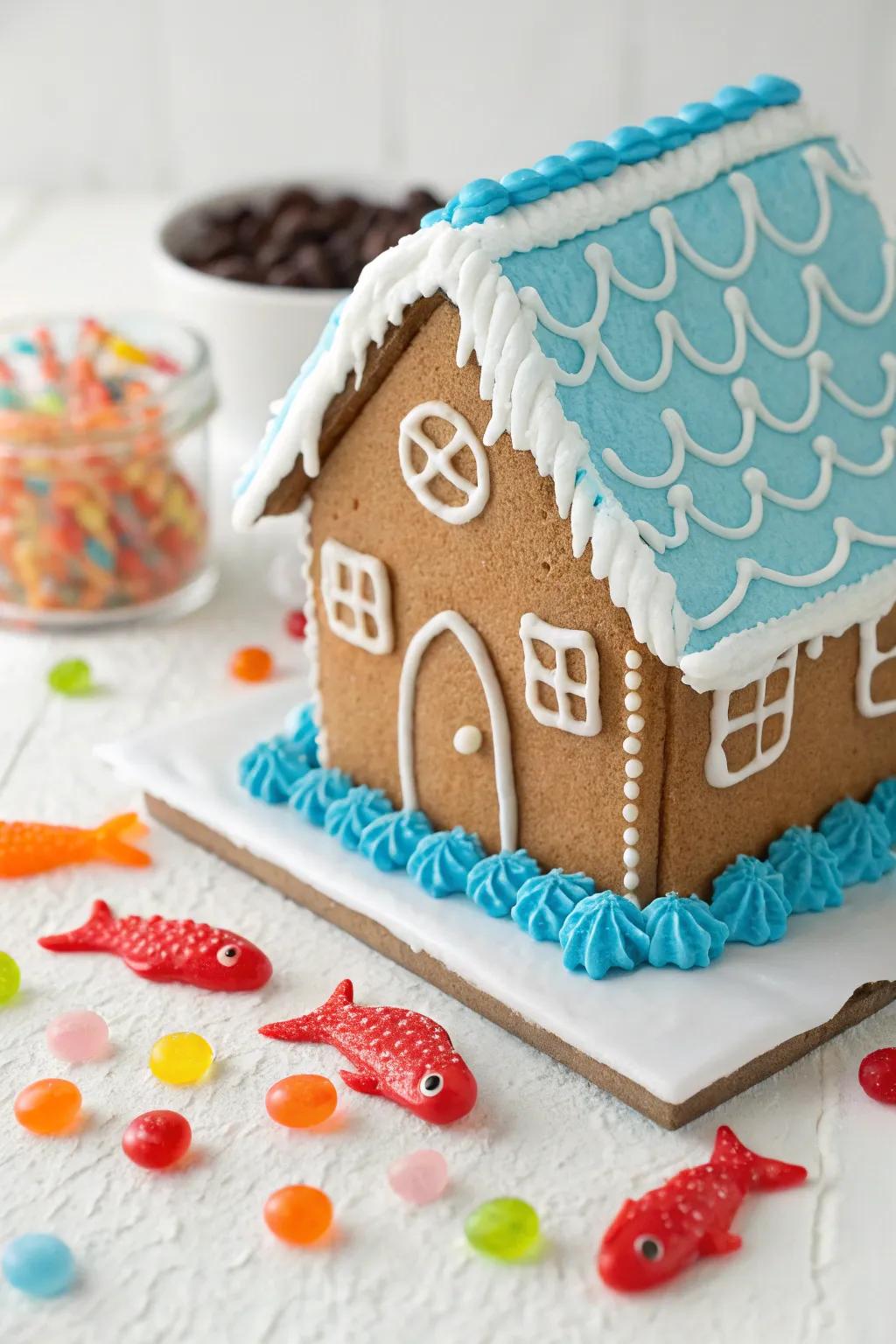 Realize a breathtaking marine illusion utilizing azure frosting and gummy marine life.