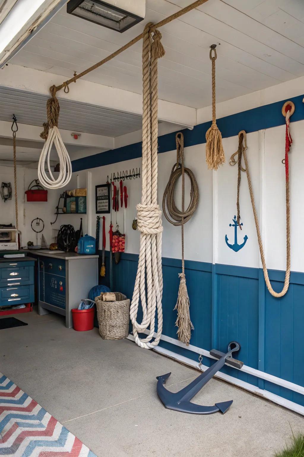 Nautical touches convert this garage into a marine-influenced hideaway.