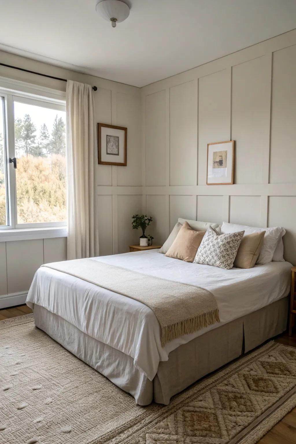 Minimalism combines with comfort in a corner bed arrangement.