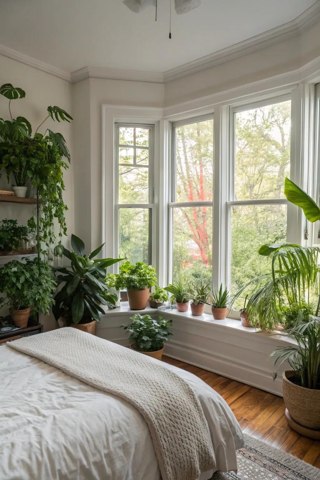 Turn your bay window into a miniature garden for a touch of nature.