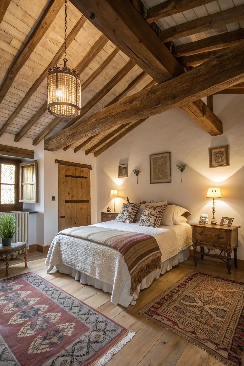 Wooden beams creating a cozy sanctuary.