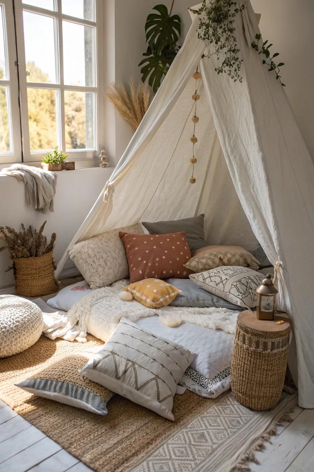 Unwind within your unique Pillow Paradise &ndash; where relaxation meets Scandinavian simplicity with a boho detail.