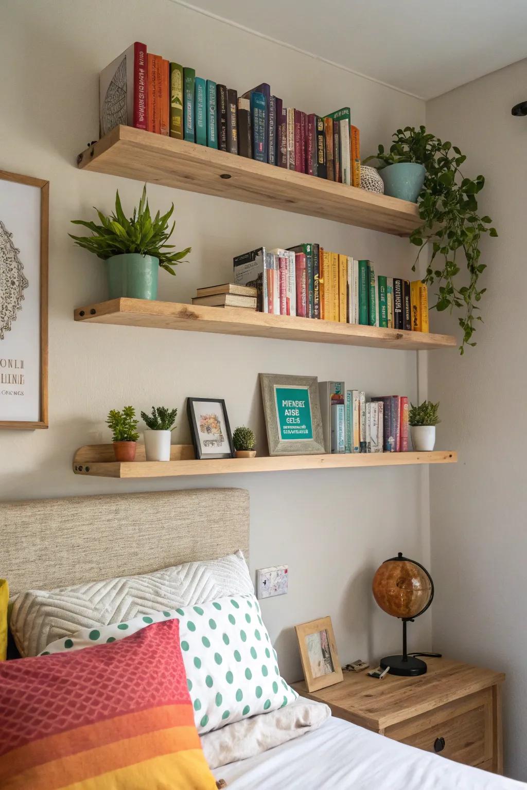 Refine your bedroom's look with these functional floating shelves.