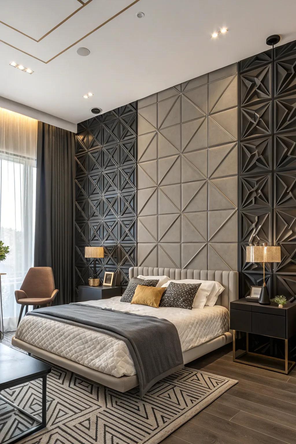 Geometric designs give a contemporary feel to wall paneling.