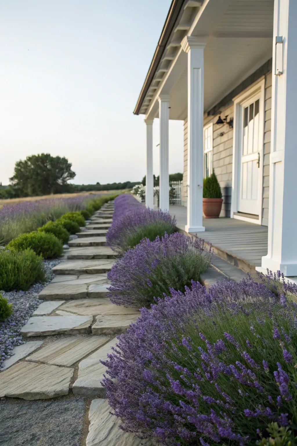 Lavender's soothing fragrance crafts a tranquil, welcoming ambiance for any visitor.