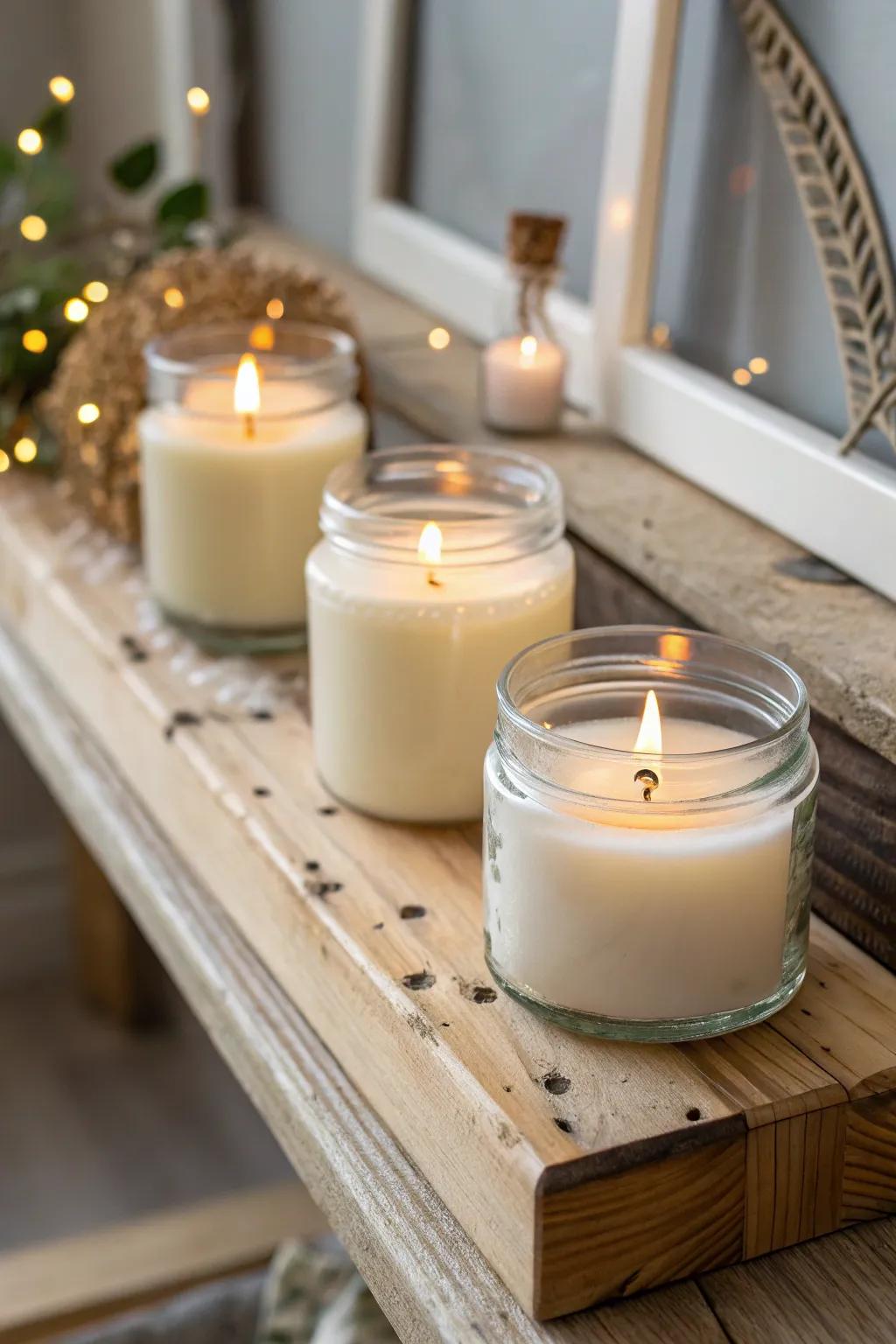 Scented wax lights create a tranquil and welcoming atmosphere.