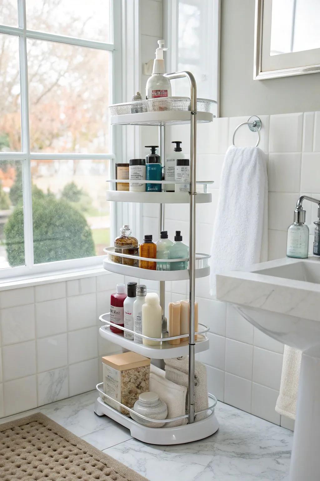 Elevate your arrangement strategy using a tiered shower butler.