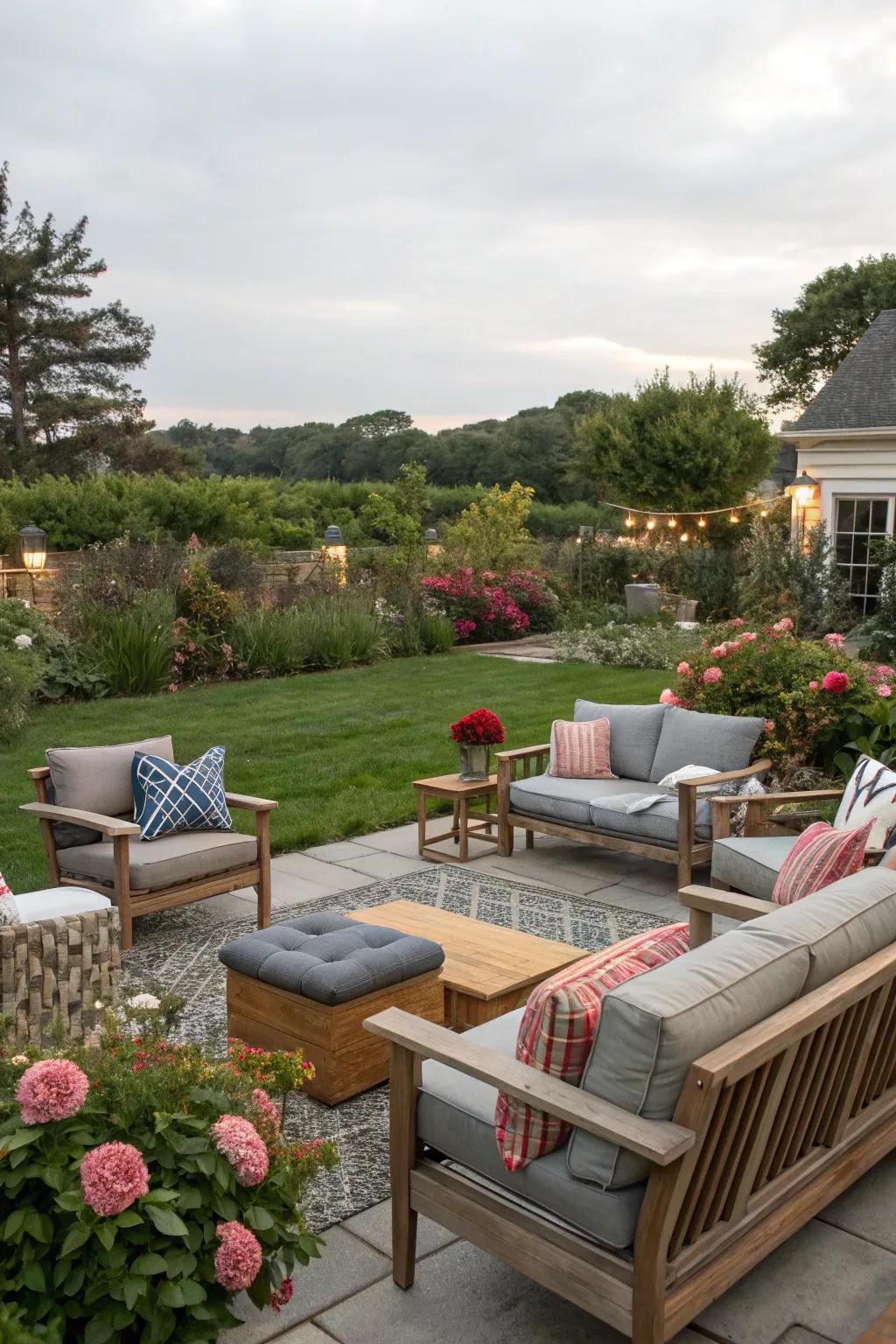 Adaptable seating arrangements provide both closeness and social comfort.