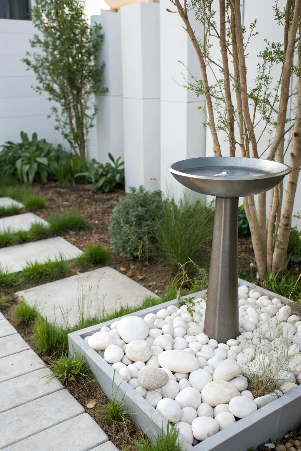 Embrace minimalism with a simple bird bath design.