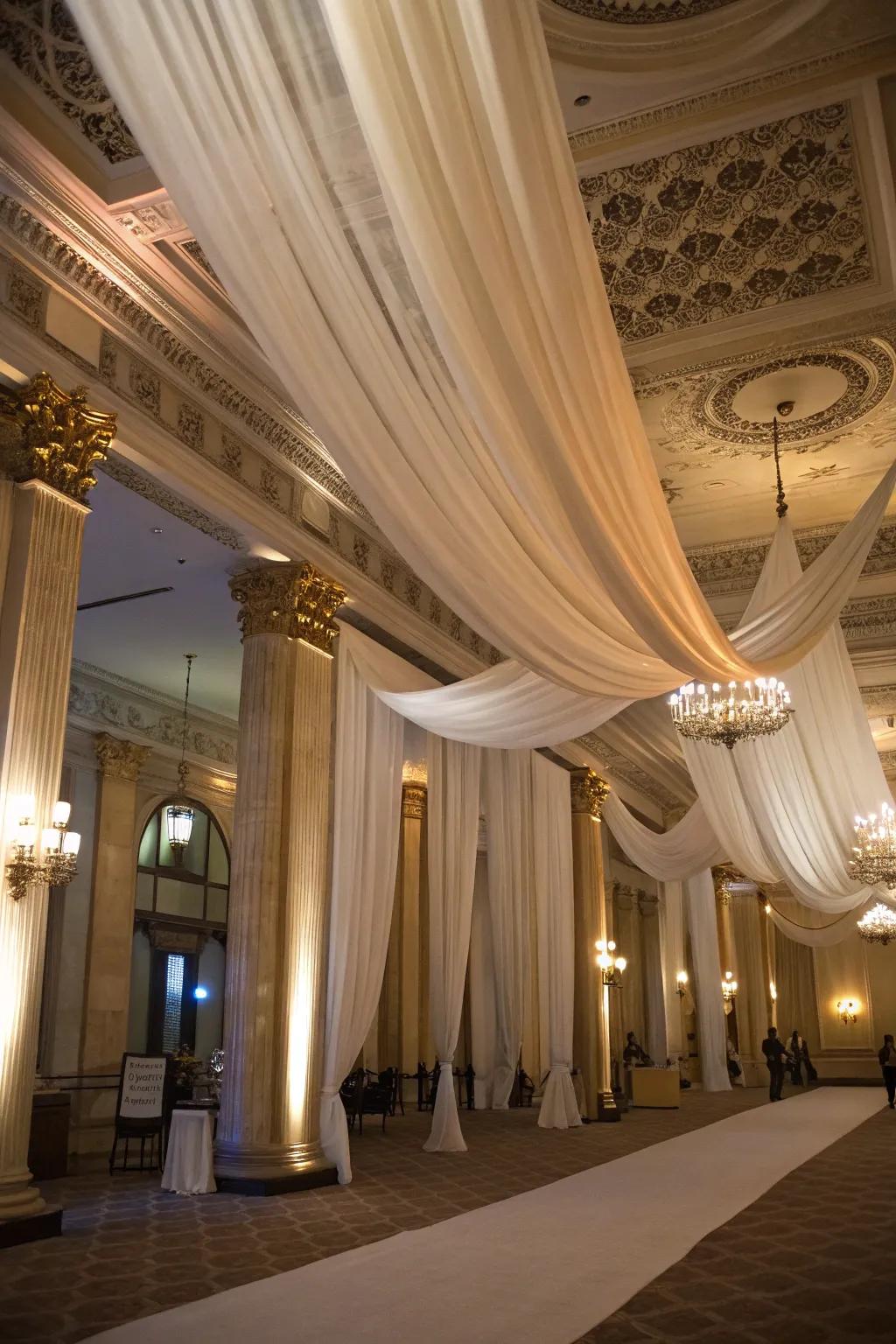 Sophisticated ceiling decor introduces an element of luxury to the birthday space.