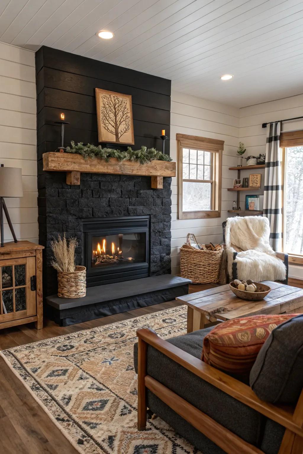 Blend country house charm with contemporary design using a dark-toned paneled hearth.
