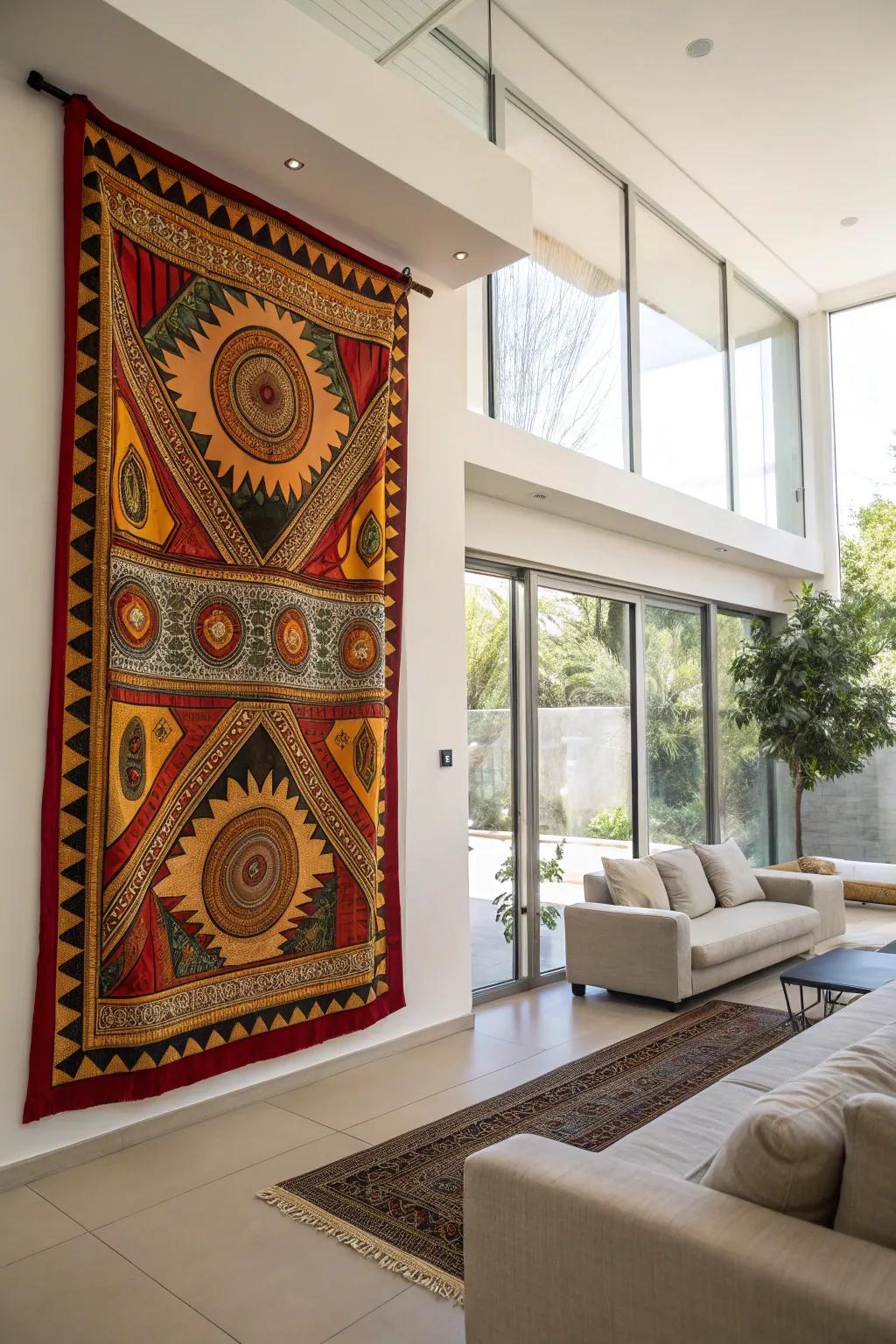 A vibrant tapestry of African designs enhances cultural significance.