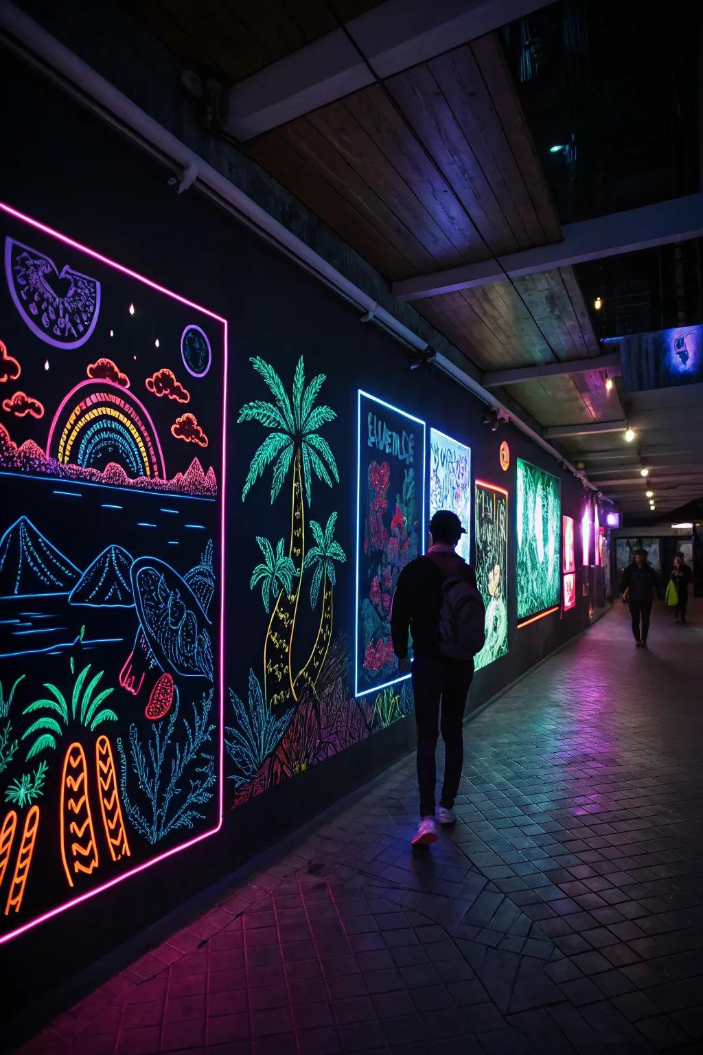 Bright artwork turns into a focal point under black light.