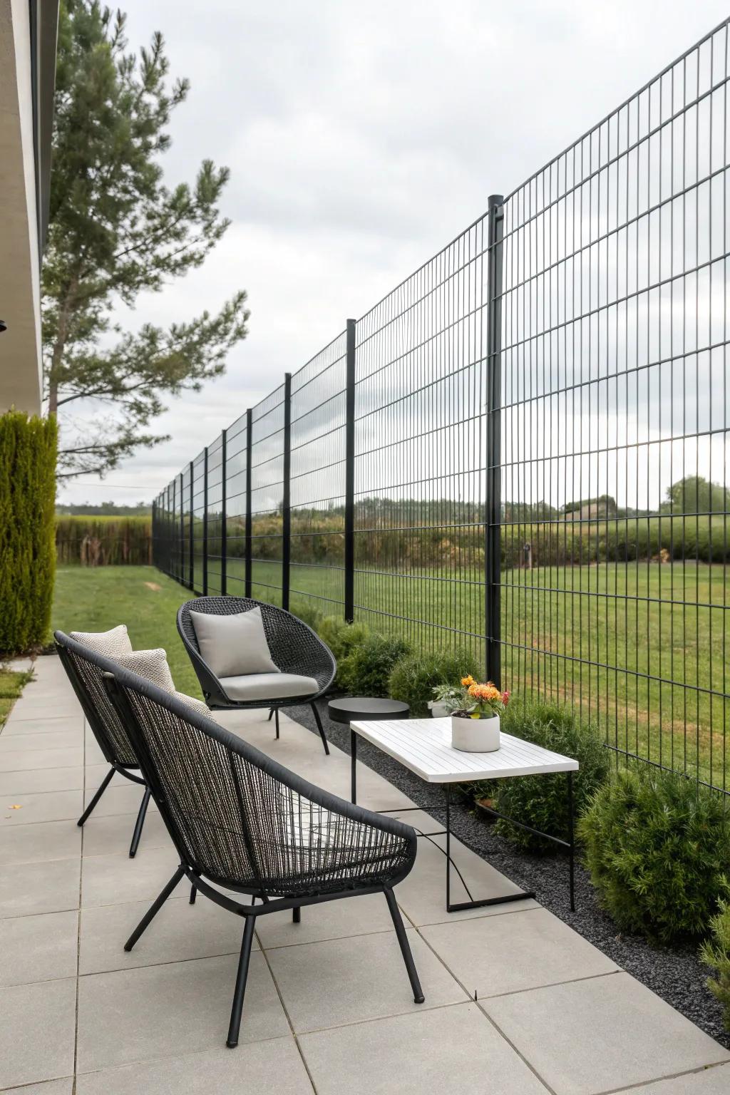 Embrace simplicity with a minimalist dark steel-strand barrier for a modern aesthetic.