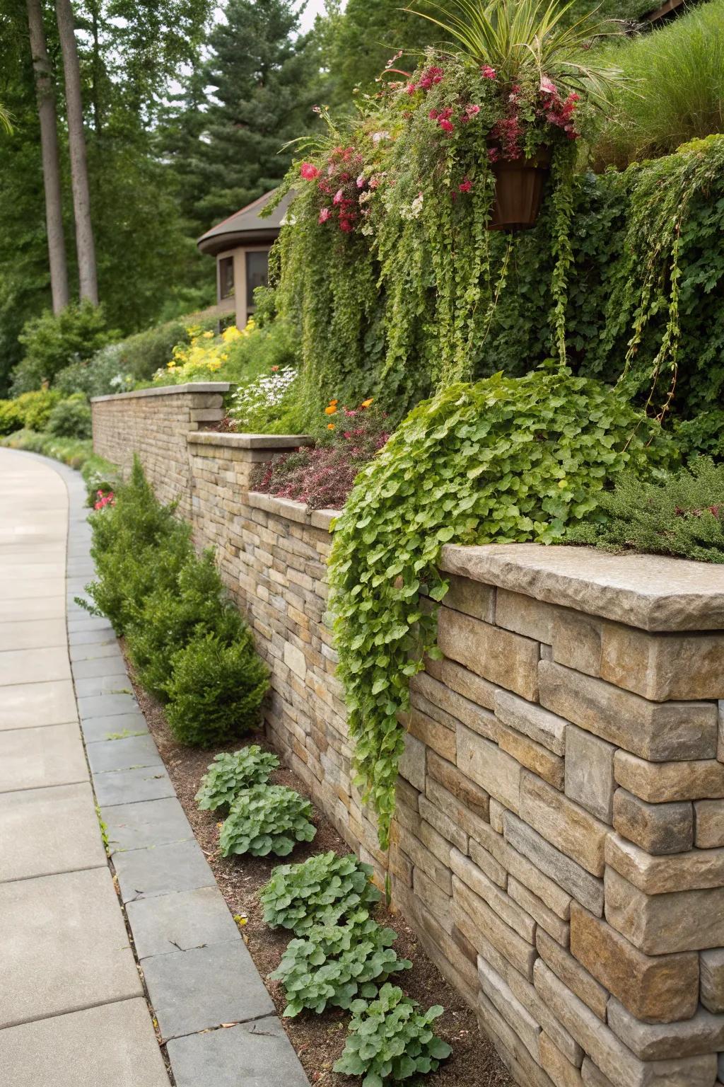 Elevate your support wall with imitation stone facades.