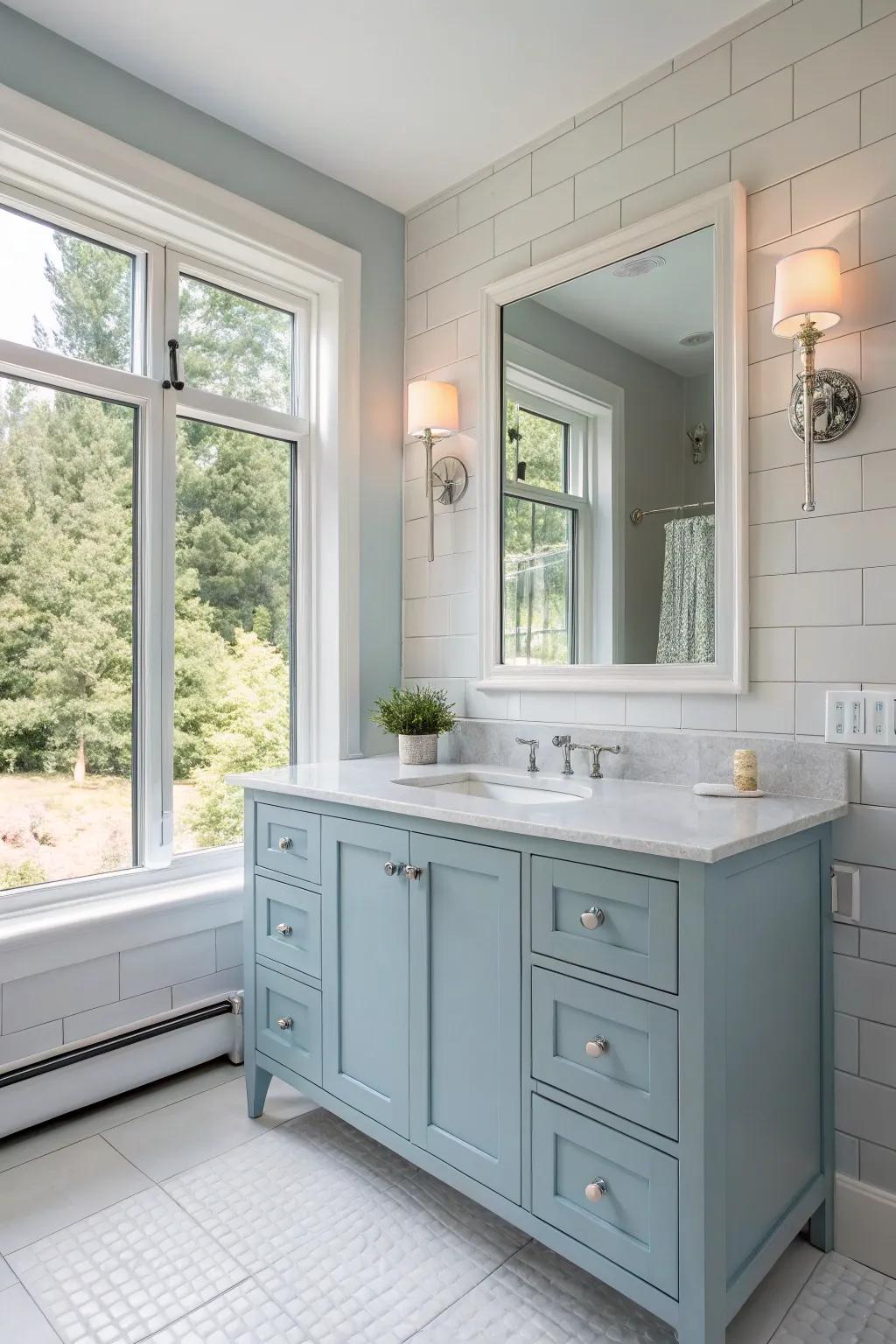 Gentle blue tones evoke a feeling of serenity and openness.