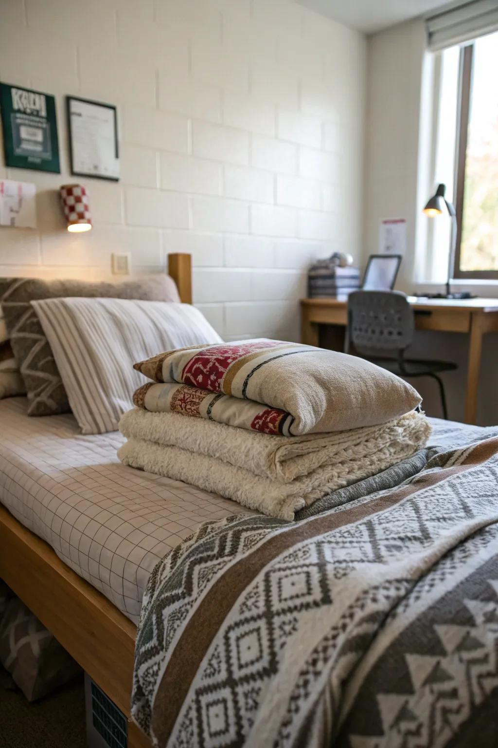 Layered textures evoke a cozy boho atmosphere