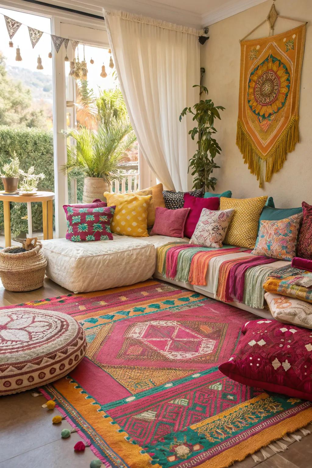 Hues and designs breathe vibrancy into your bohemian refuge.