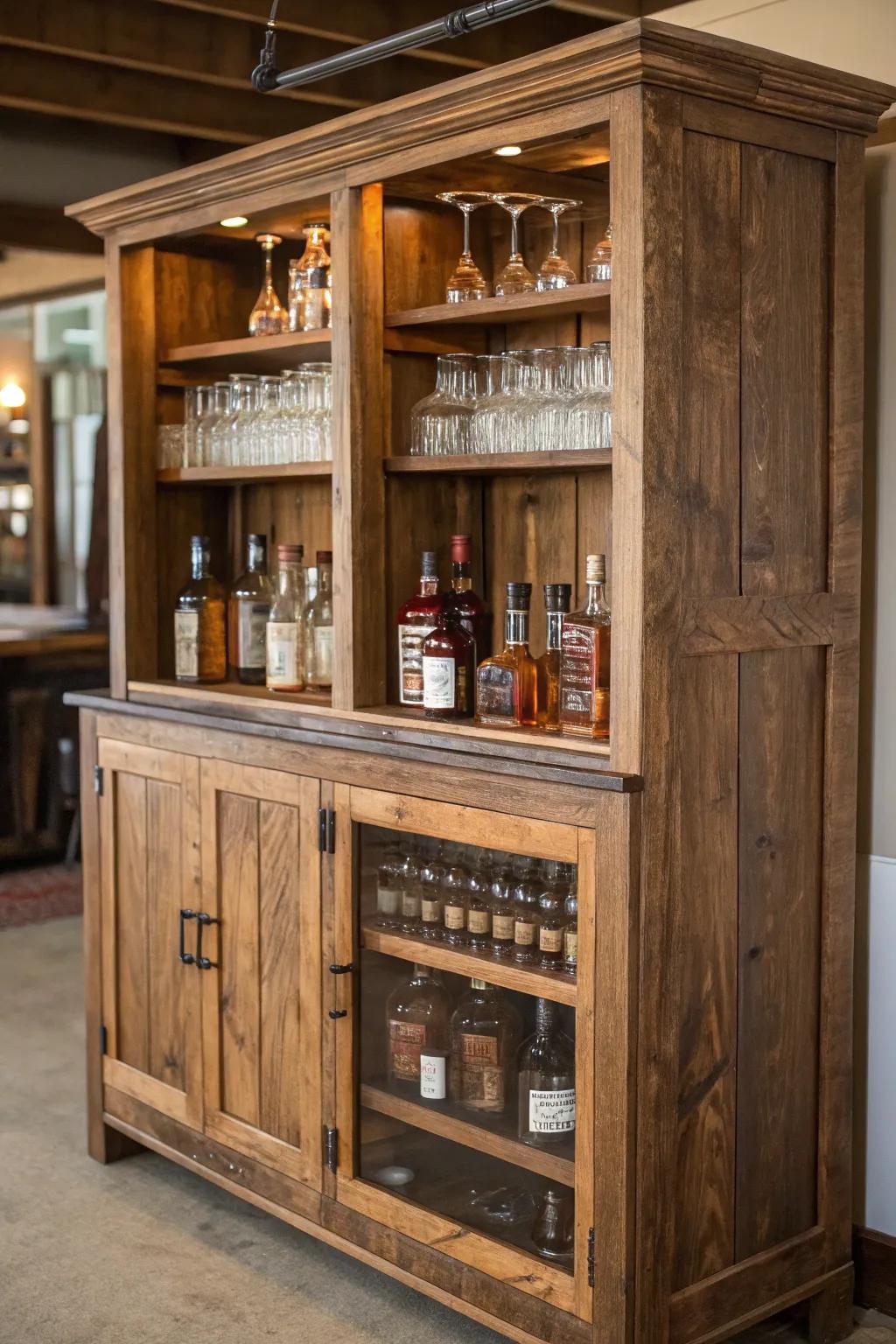Turn a pre-owned media station into a useful bourbon holding place.