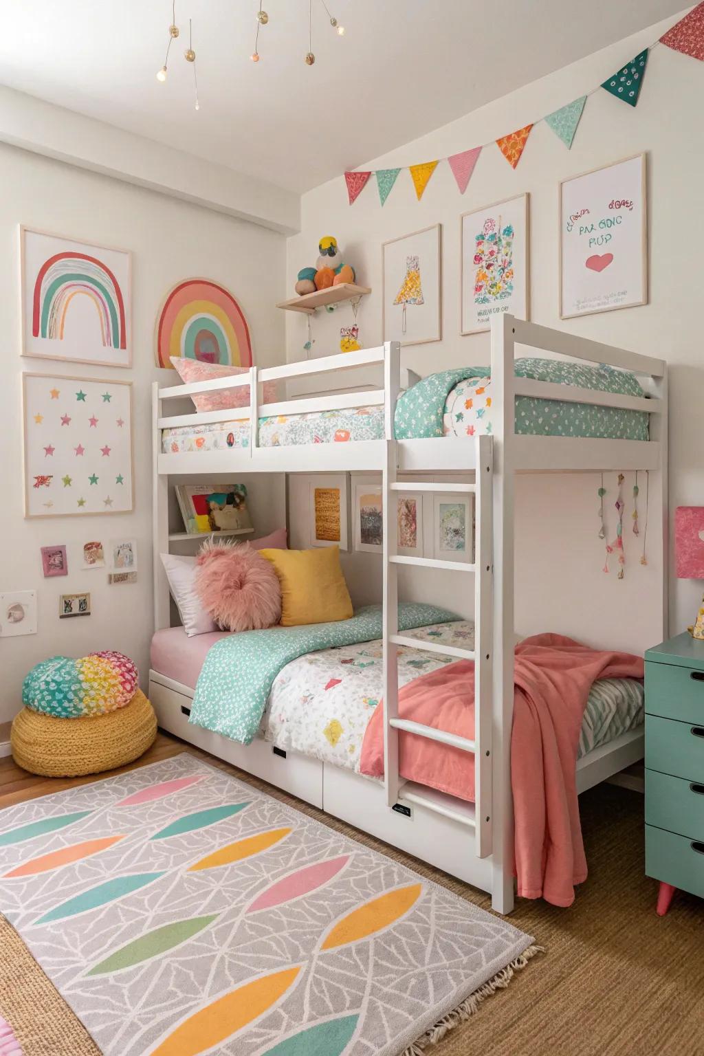 Multi-level beds save space and bring an element of fun to any shared room.