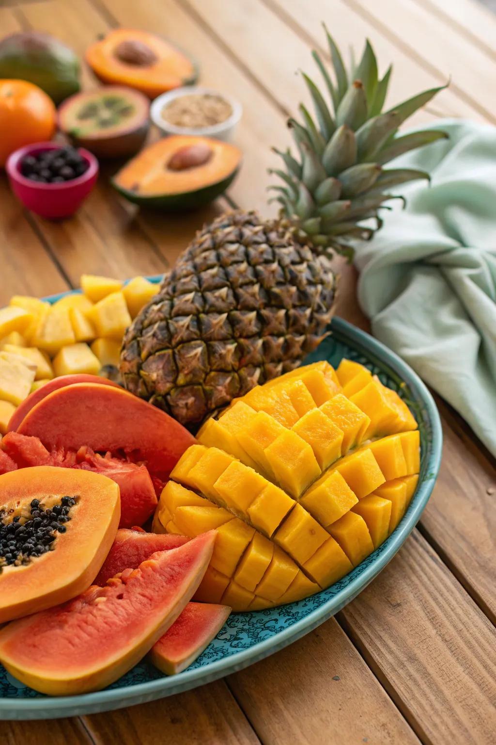 An explosion of color with a tropical fruit fiesta.