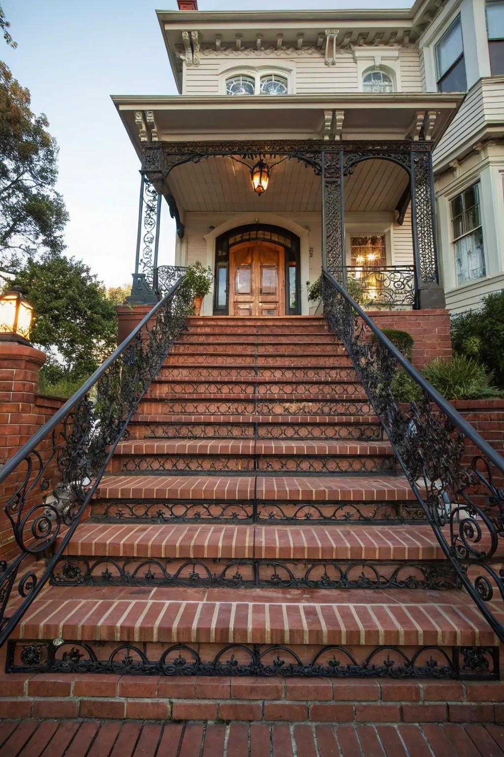 Magnificent brick steps elevating the facade of a house.