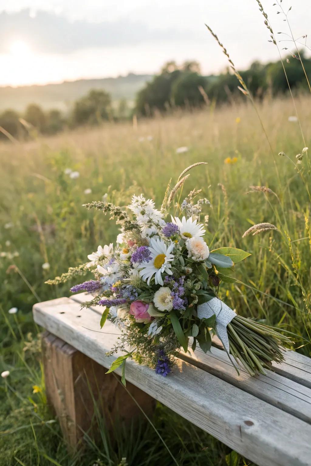 A delightful wildflower bouquet, ideal for a country wedding.