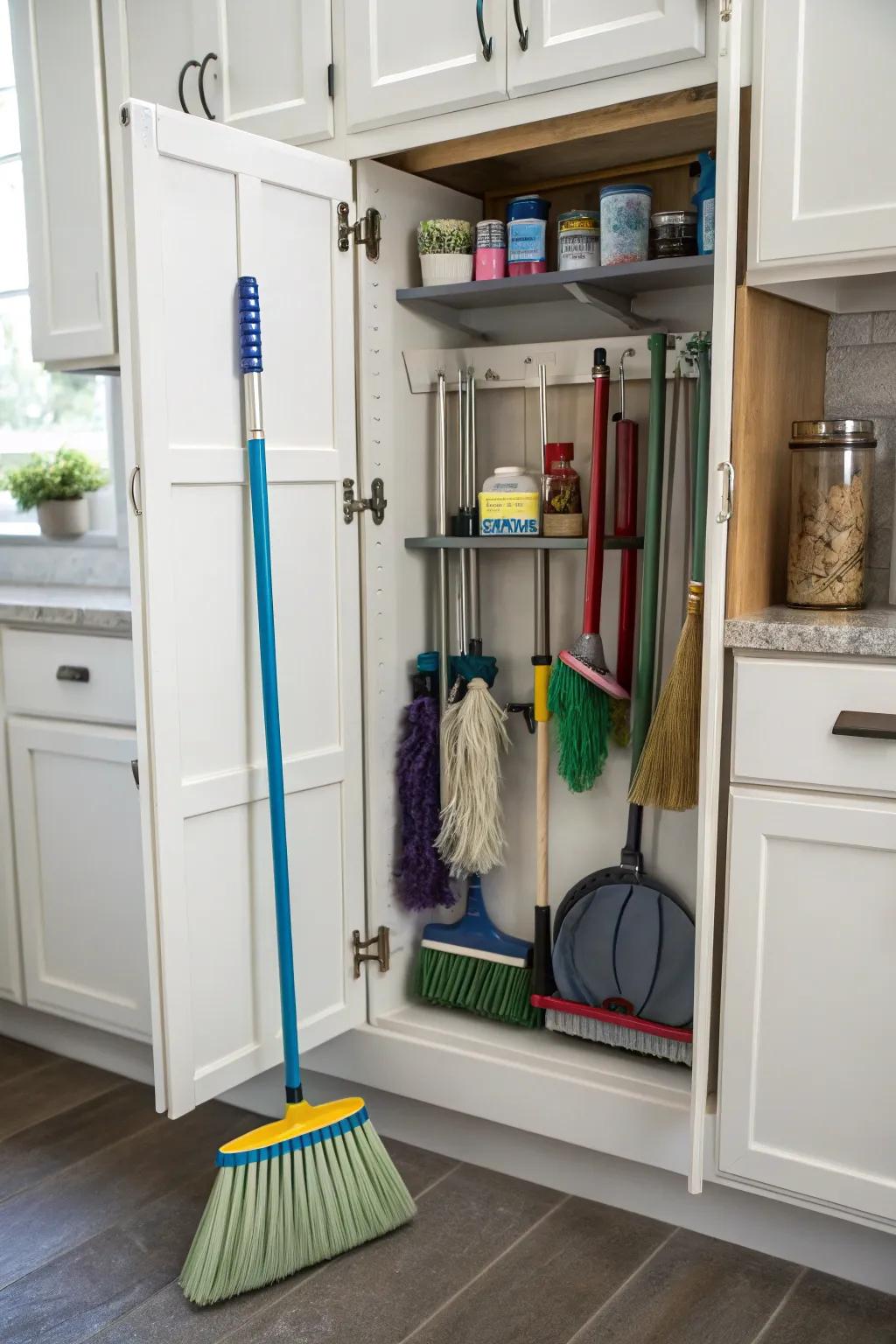 Cabinets have the potential for customization, leading to highly effective cleaning tool storage.
