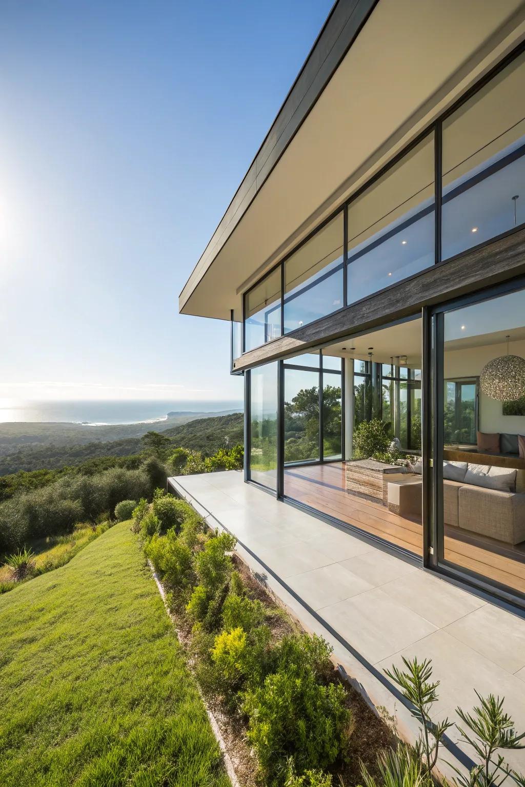 A residence designed to harness maximum sunlight, creating a warm and bright atmosphere.