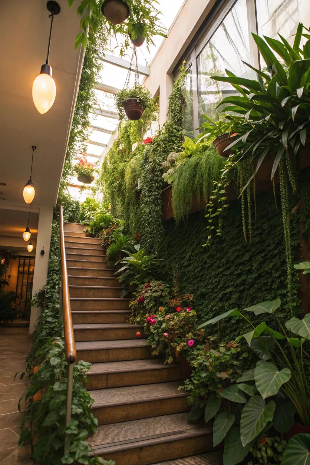 Introduce greenery with a stair bulkhead garden.