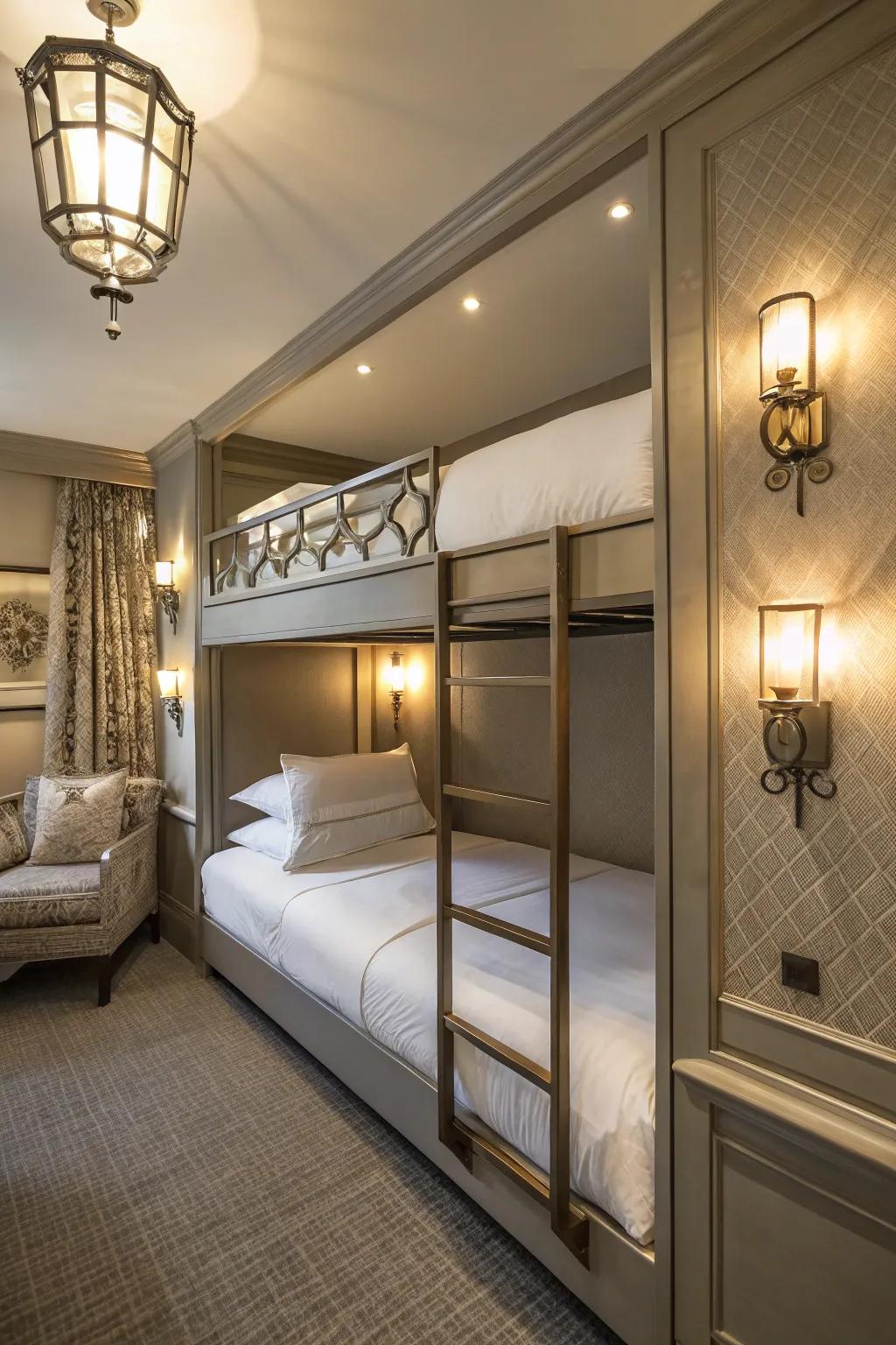 Wall lamps enhance sophistication and practicality.