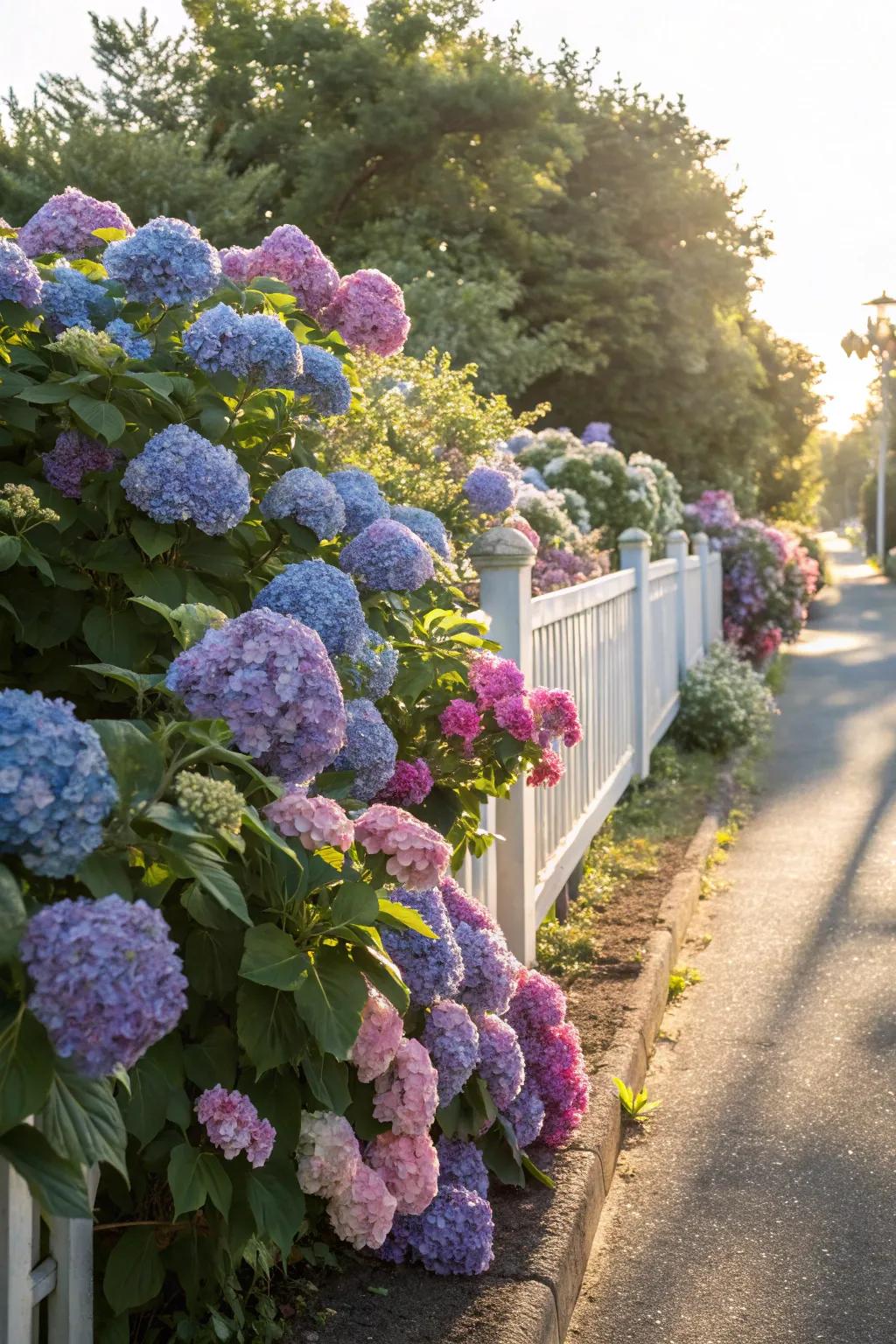 Flowering bushes create a vibrant and fragrant barrier.