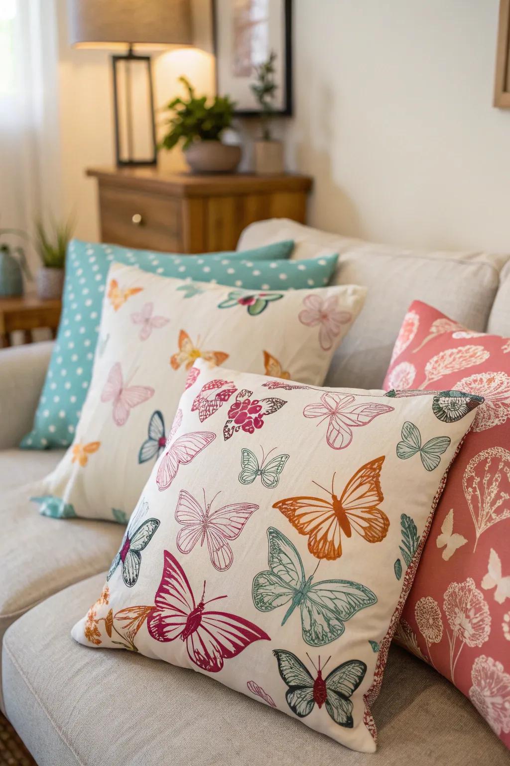Butterfly scatter cushions contribute a fun vibe to any couch.