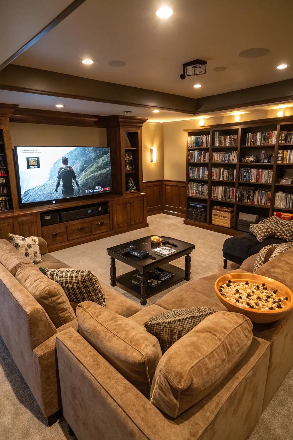 Snug seating arrangements render your game room both welcoming and useful.