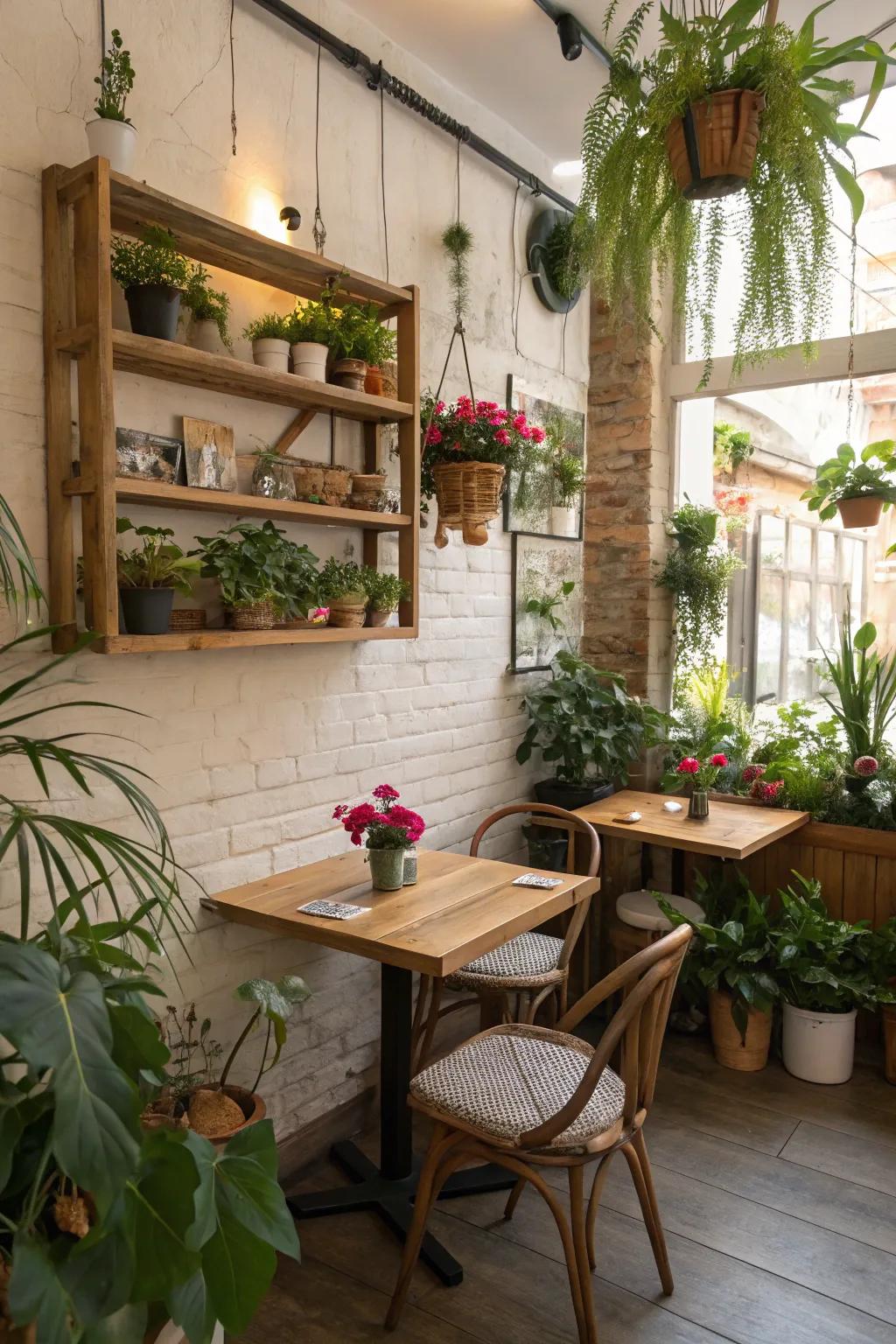 Indoor greens introduce a hint of nature to your home cafe.