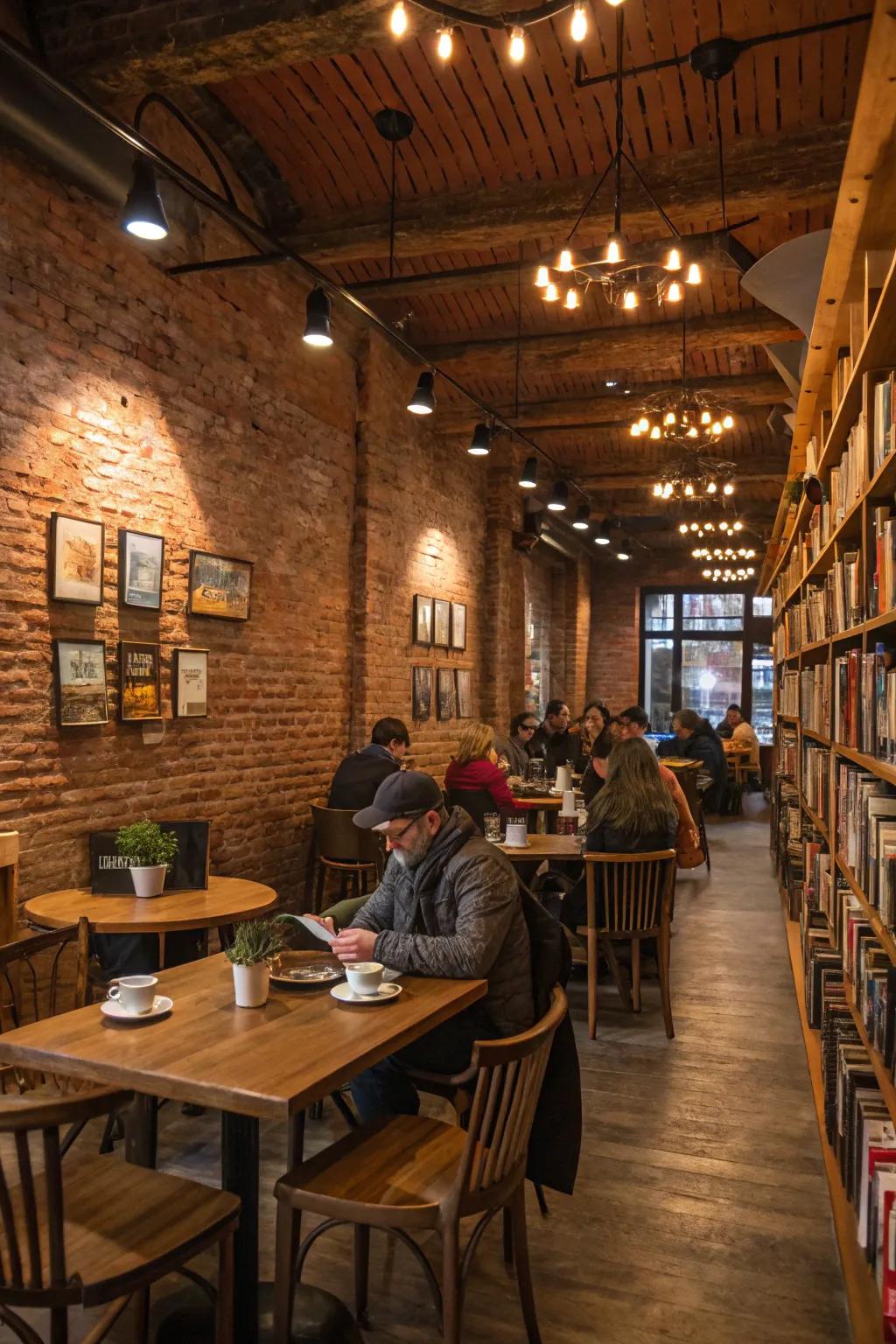 A comforting haven displaying exposed brick and wood for an inviting feel.