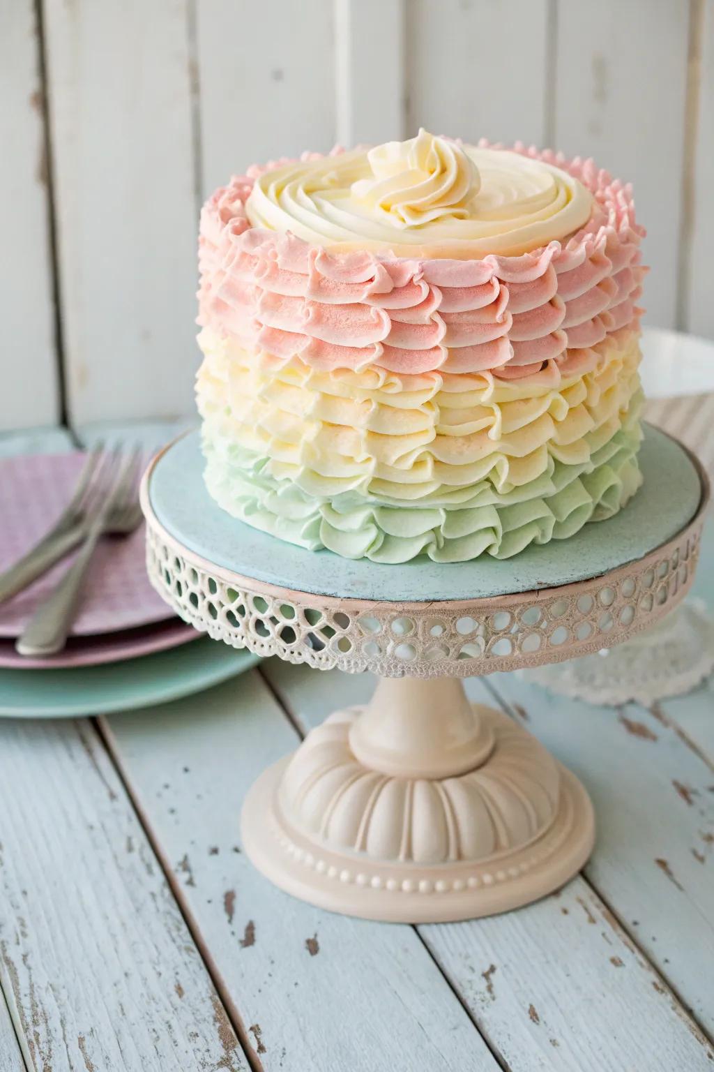 Refined buttercream waves flowing down a magnificent cake