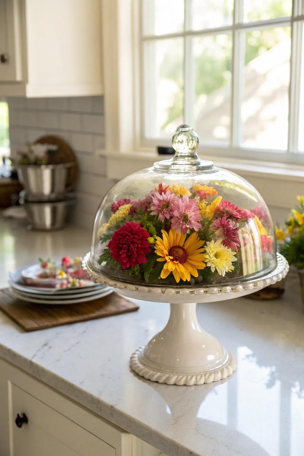 Illuminate your area with a floral feature sheltered by glass.