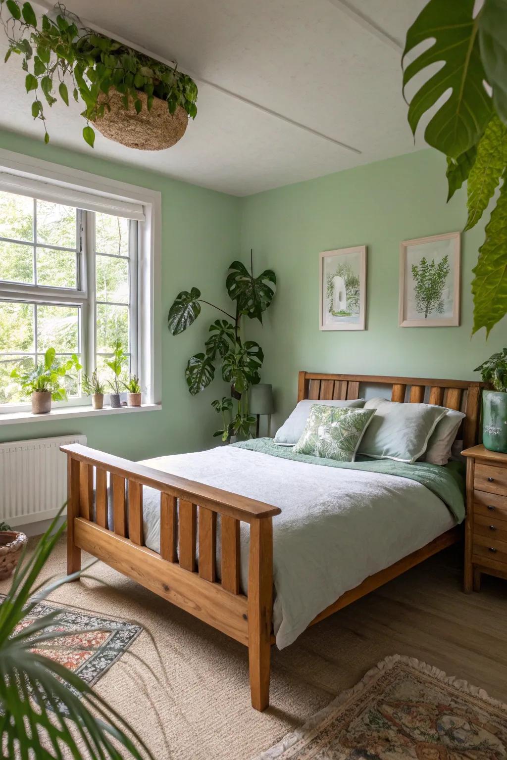 Light green walls introduce an invigorating sense of refreshment throughout your slumber space.