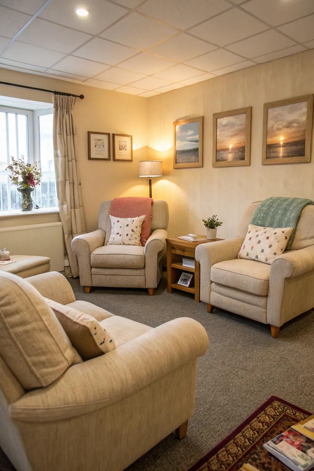 Comfy places to sit are vital for client relaxation.