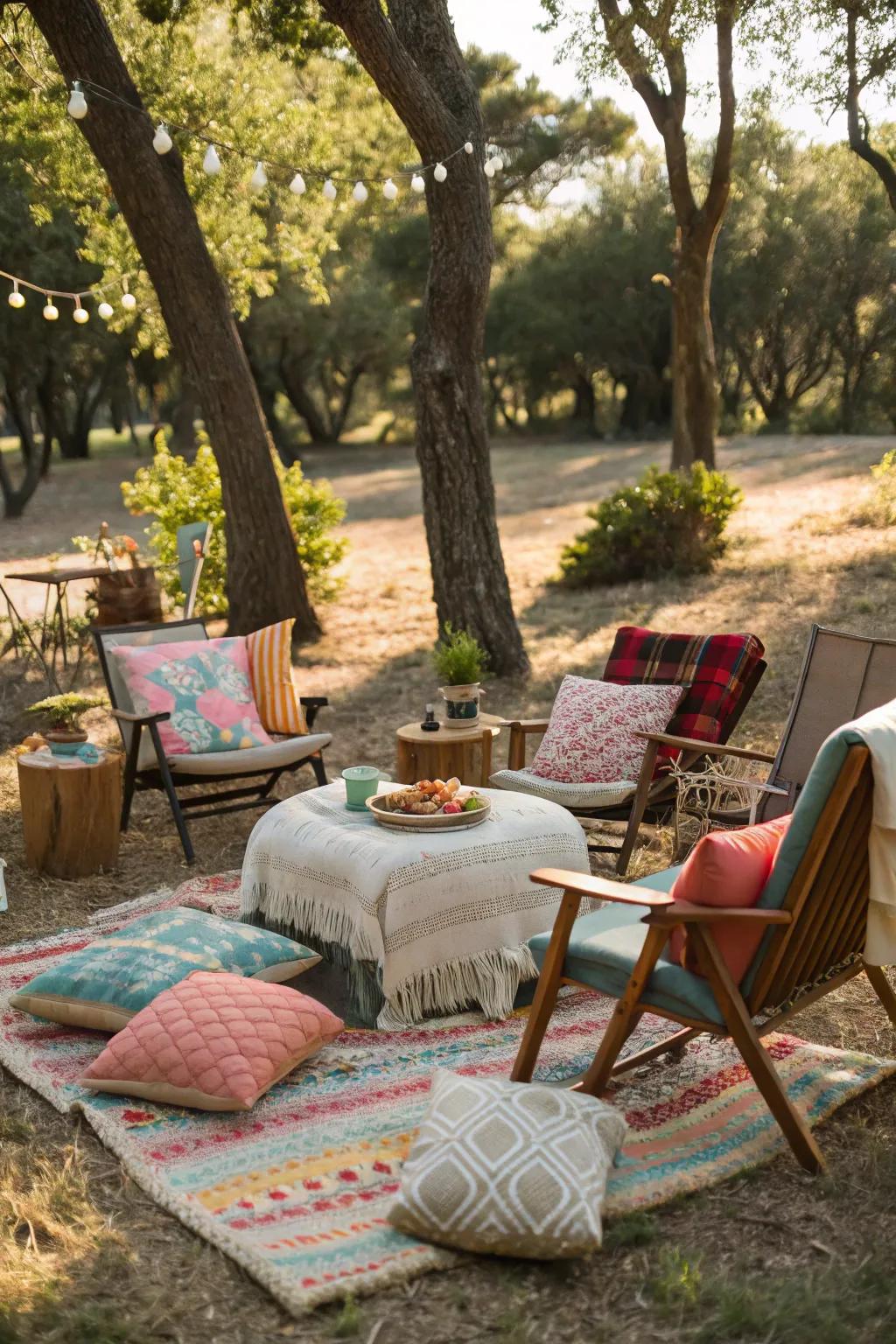 Create an alluring outdoor seating space with cushions and wraps.
