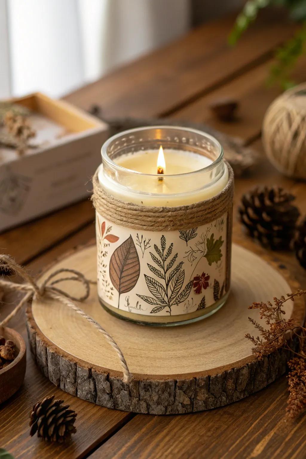 Rustic candle labels ideal for a snug autumn atmosphere.
