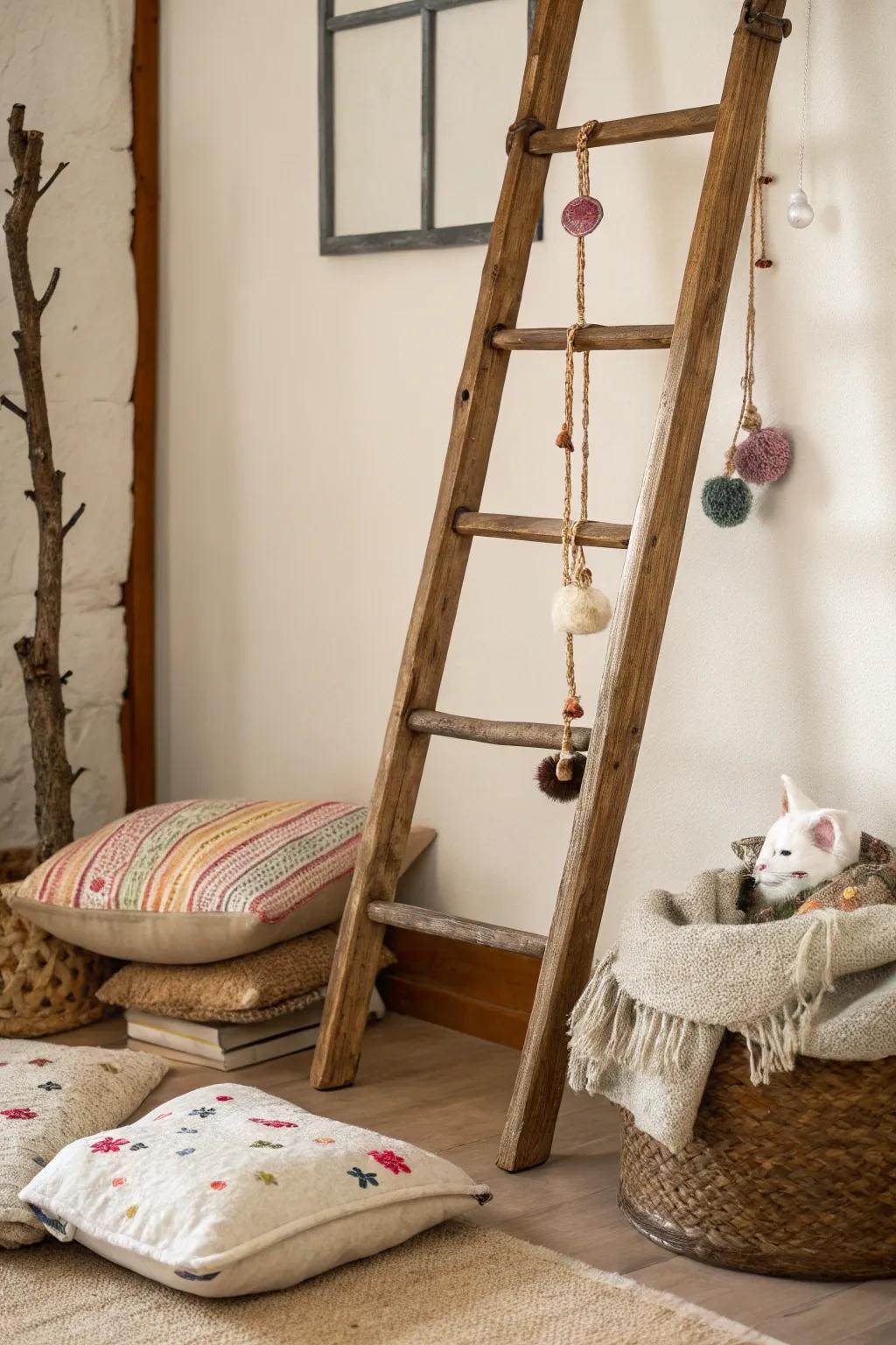 A revamped ladder evolves into a comfortable and enjoyable cat lounge.