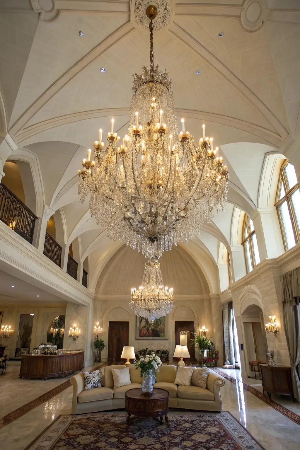 A remarkable overhead light turns into the center point of this elegant space.