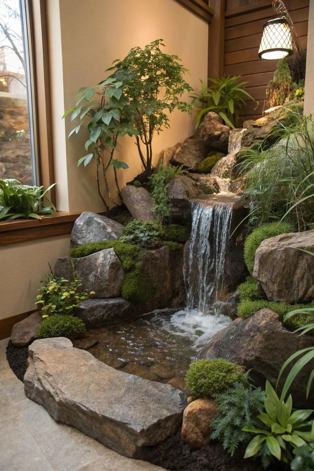 An interior cascade enhances peace and quiet.