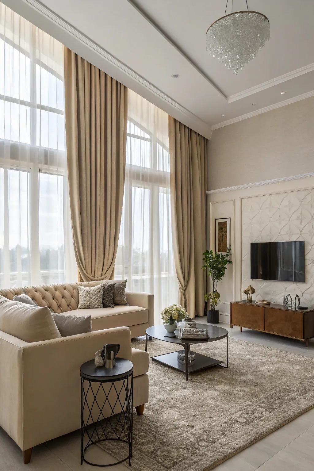 Ceiling-to-floor curtains creating a spectacular effect