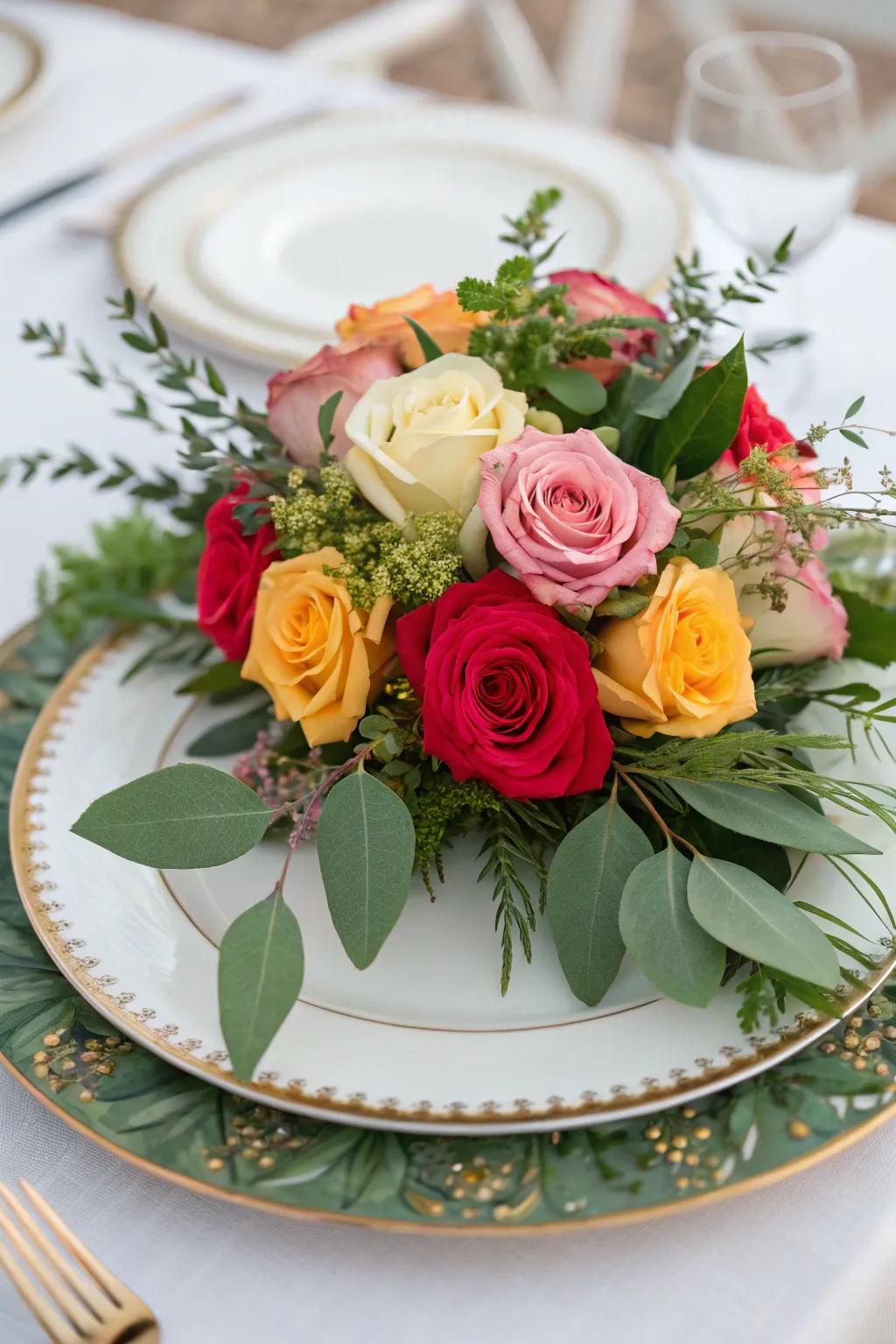 Bring nature inside with a flower centerpiece on a serving plate.